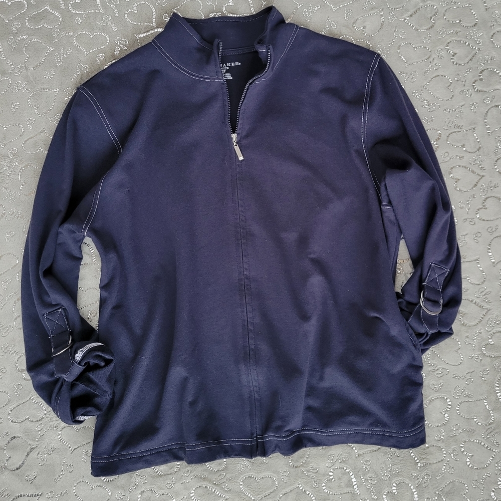 Vintage Haymaker Sweatshirt Navy Blue Zip Front Roll Tab Sleeves 12 P